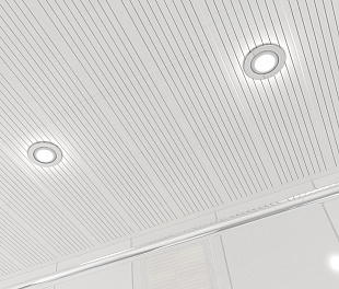 Потолок реечный Cesal B19 Жемчужно-белый с металлической полосой 100х4000 мм